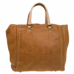 Carolina Herrera Brown Monogram Leather Andy Tote Women