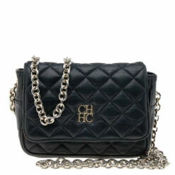 Carolina Herrera Black Quilted Leather Chain Shoulder Bag Women