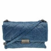 Carolina Herrera Blue Quilted Leather Flap Shoulder Bag Women