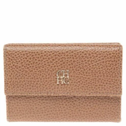 Carolina Herrera Beige Grained Leather Compact Wallet Women - Brown