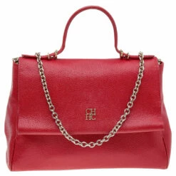 Carolina Herrera Red Leather Minuetto Flap Top Handle Bag Women