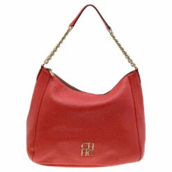 Carolina Herrera Orange Leather Zip Chain Hobo Women