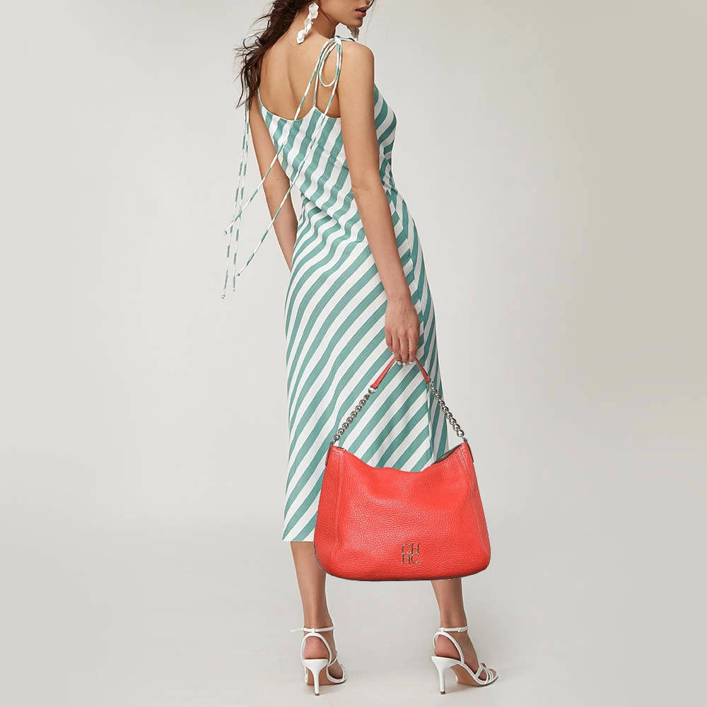 Carolina Herrera Orange Leather Chain Hobo Women