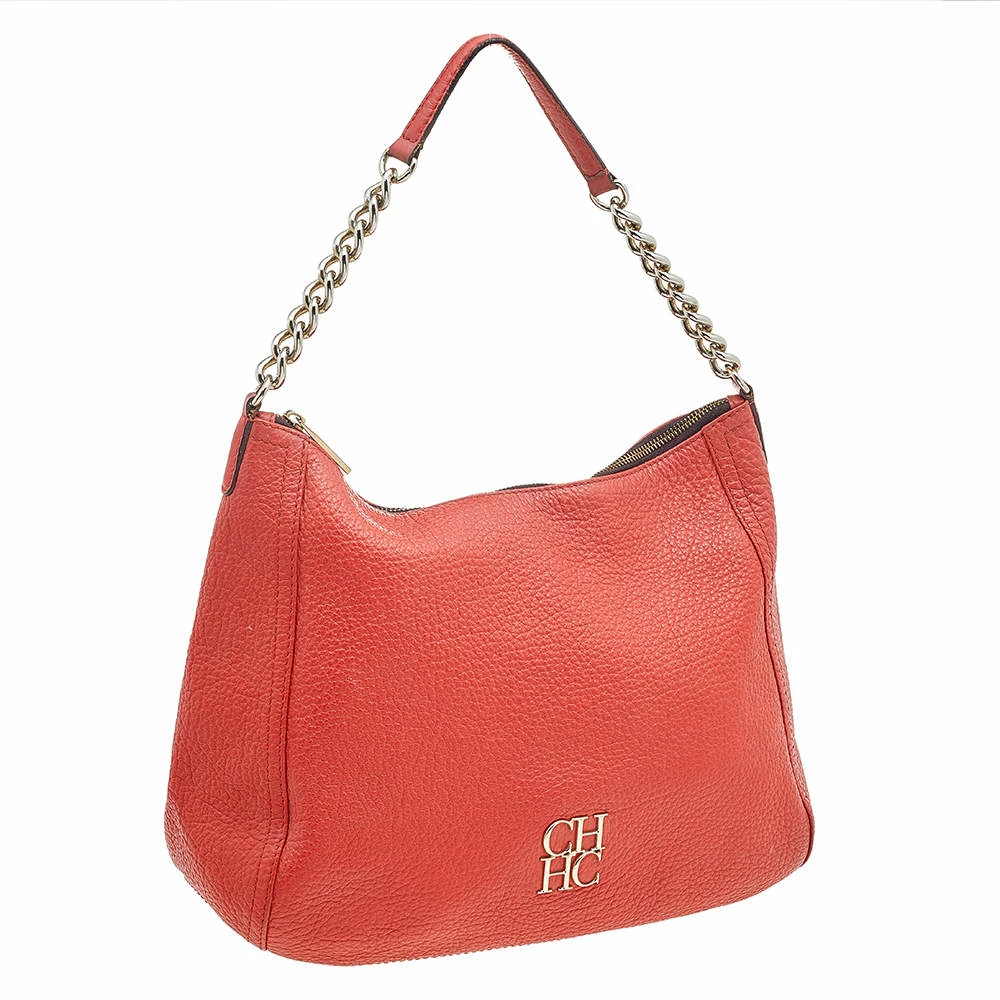 Carolina Herrera Orange Leather Chain Hobo Women