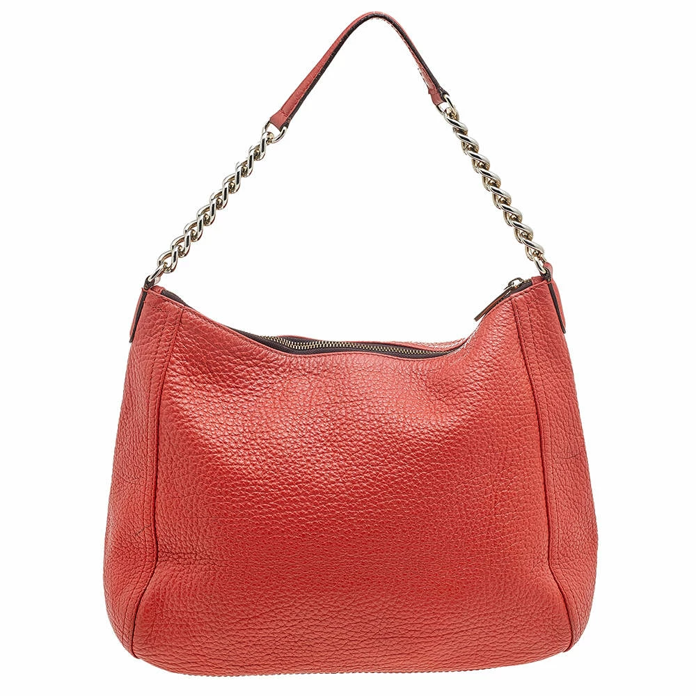 Carolina Herrera Orange Leather Chain Hobo Women