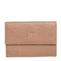 Carolina Herrera Beige Textured Leather Logo Flap Wallet Women