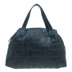 Carolina Herrera Black Monogram Leather Tote Bag Women