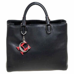 Carolina Herrera Black Leather Charm Tote Women