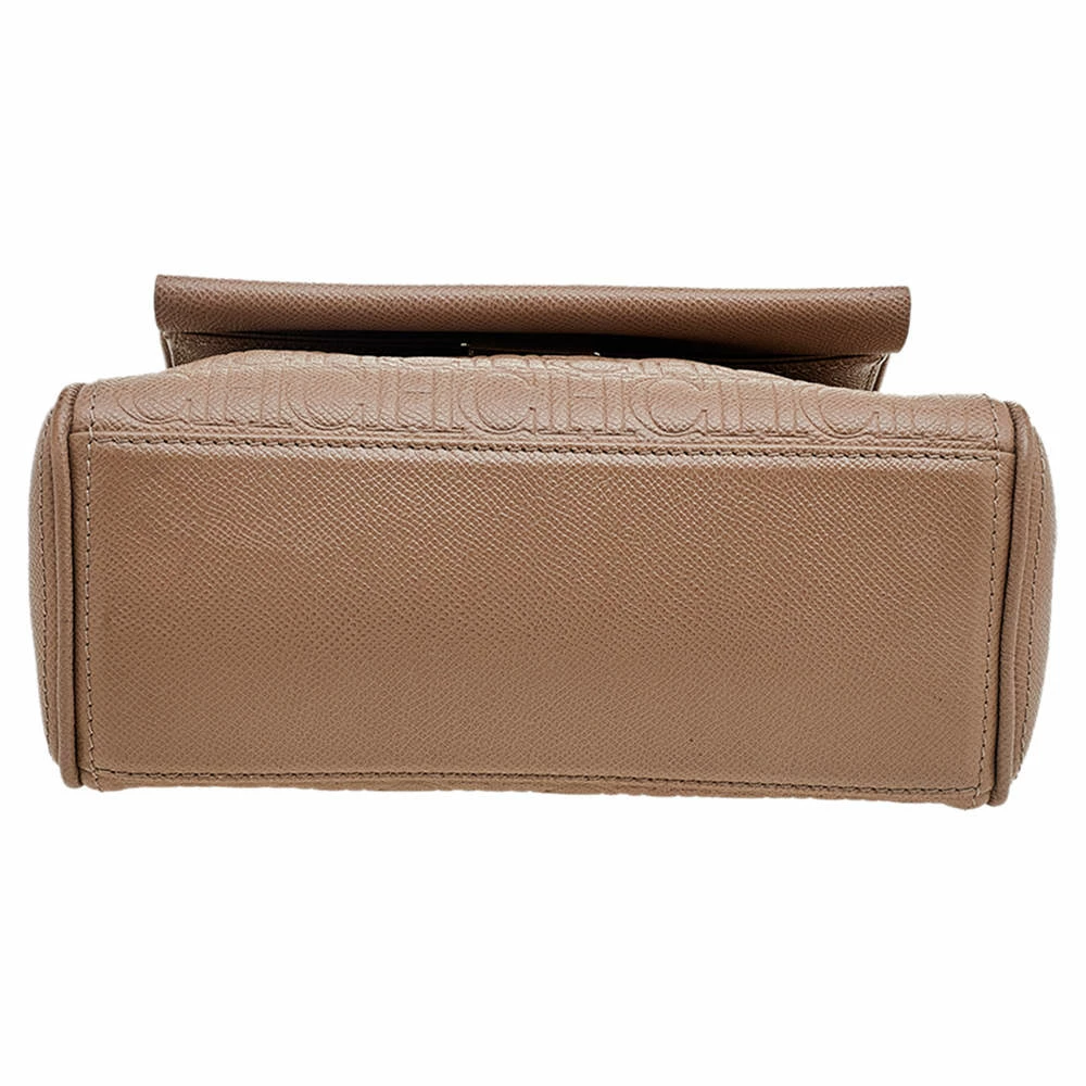 Carolina Herrera Beige Leather Monogram Embossed Minuetto Top Handle Bag Women