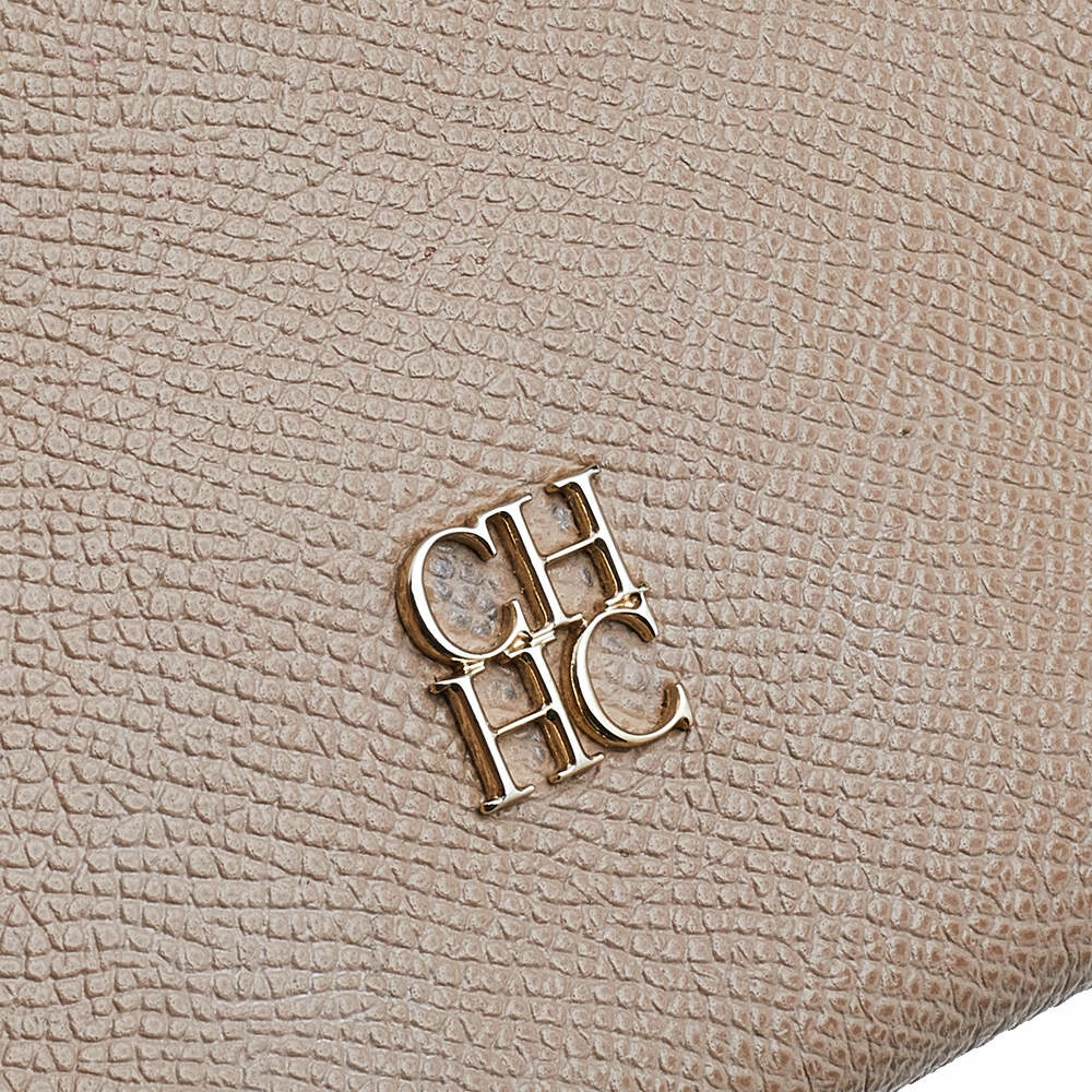Carolina Herrera Beige Leather Monogram Embossed Minuetto Top Handle Bag Women
