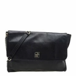 Carolina Herrera Black Leather Chain Flap Shoulder Bag Women