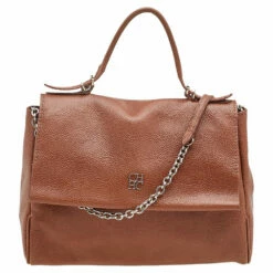 Carolina Herrera Brown Leather Minuetto Top Handle Bag Women