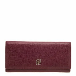 Carolina Herrera Burgundy Grained Leather Flap Continental Wallet Women