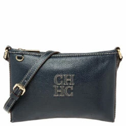 Carolina Herrera Navy Blue Leather Logo Crossbody Bag Women
