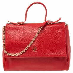 Carolina Herrera Red Leather Minuetto Flap Top Handle Bag Women