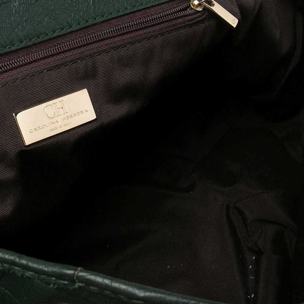 Carolina Herrera Green Monogram Embossed Leather Chain Handle Tote Women