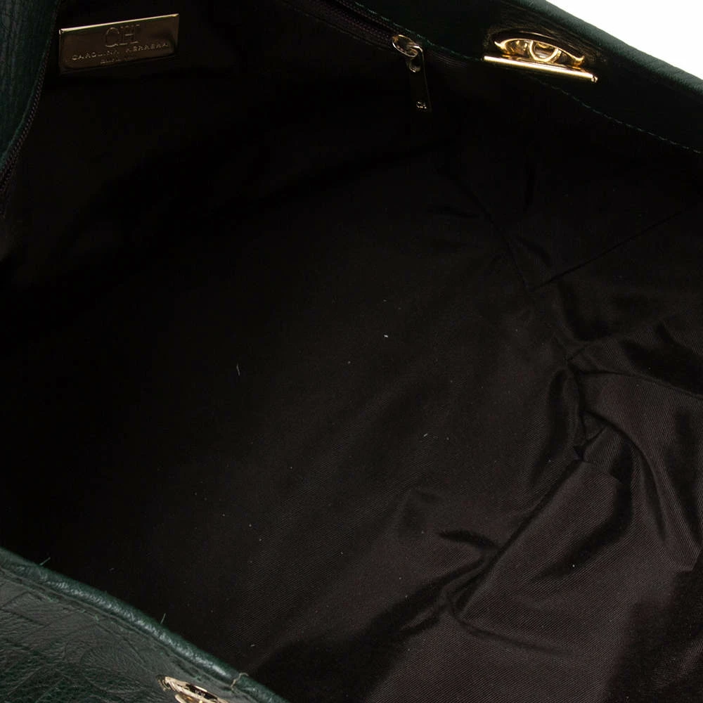 Carolina Herrera Green Monogram Embossed Leather Chain Handle Tote Women