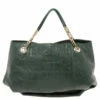 Carolina Herrera Green Monogram Embossed Leather Chain Handle Tote Women