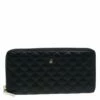 Carolina Herrera Black Quilted Leather Zip Around Wallet Women