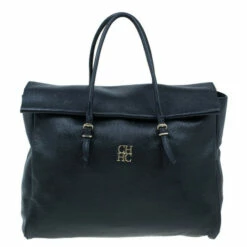 Carolina Herrera Black Leather Tempo Collection Adagio Bag Women