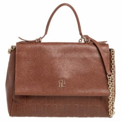 Carolina Herrera Brown Monogram Embossed Leather Minuetto Top Handle Bag Women