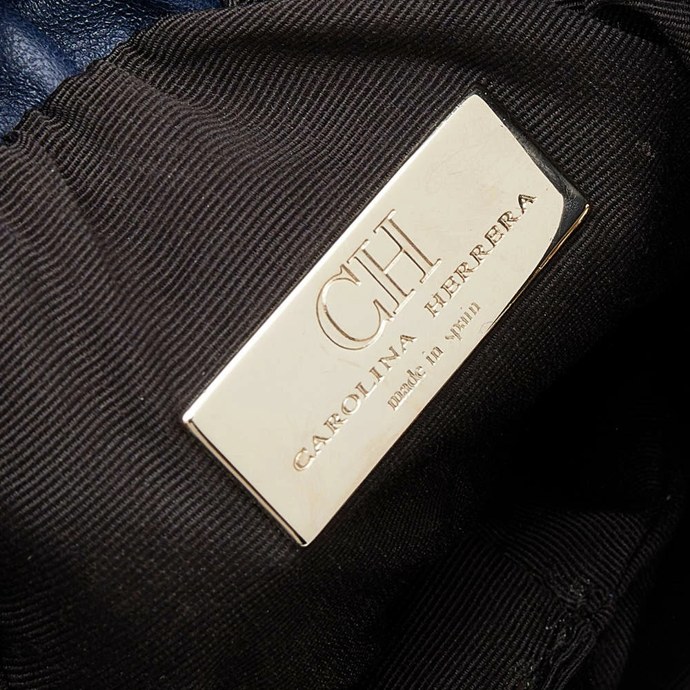 Carolina Herrera Blue Quilted Leather Bucket Bag Women