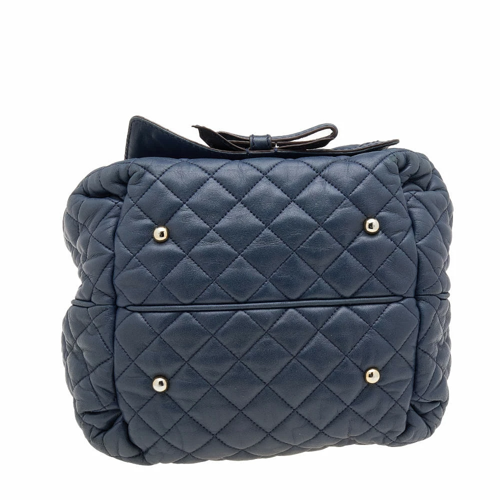 Carolina Herrera Blue Quilted Leather Bucket Bag Women