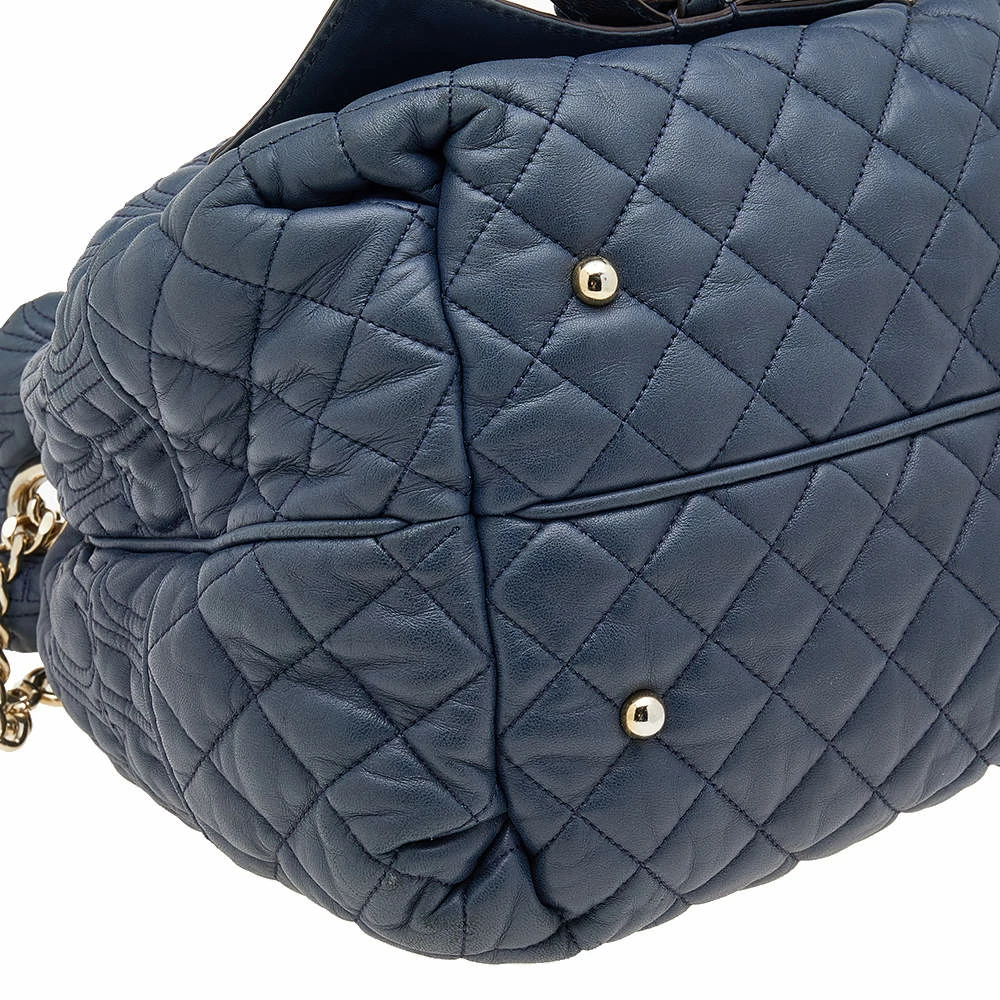 Carolina Herrera Blue Quilted Leather Bucket Bag Women