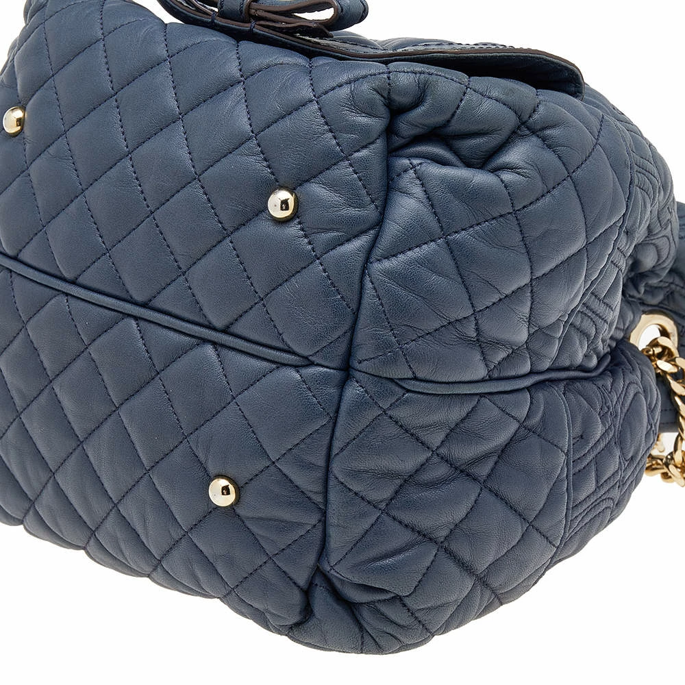 Carolina Herrera Blue Quilted Leather Bucket Bag Women