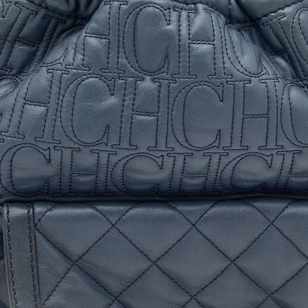 Carolina Herrera Blue Quilted Leather Bucket Bag Women