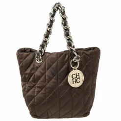 Carolina Herrera Brown Quilted Nylon Chain Tote Women