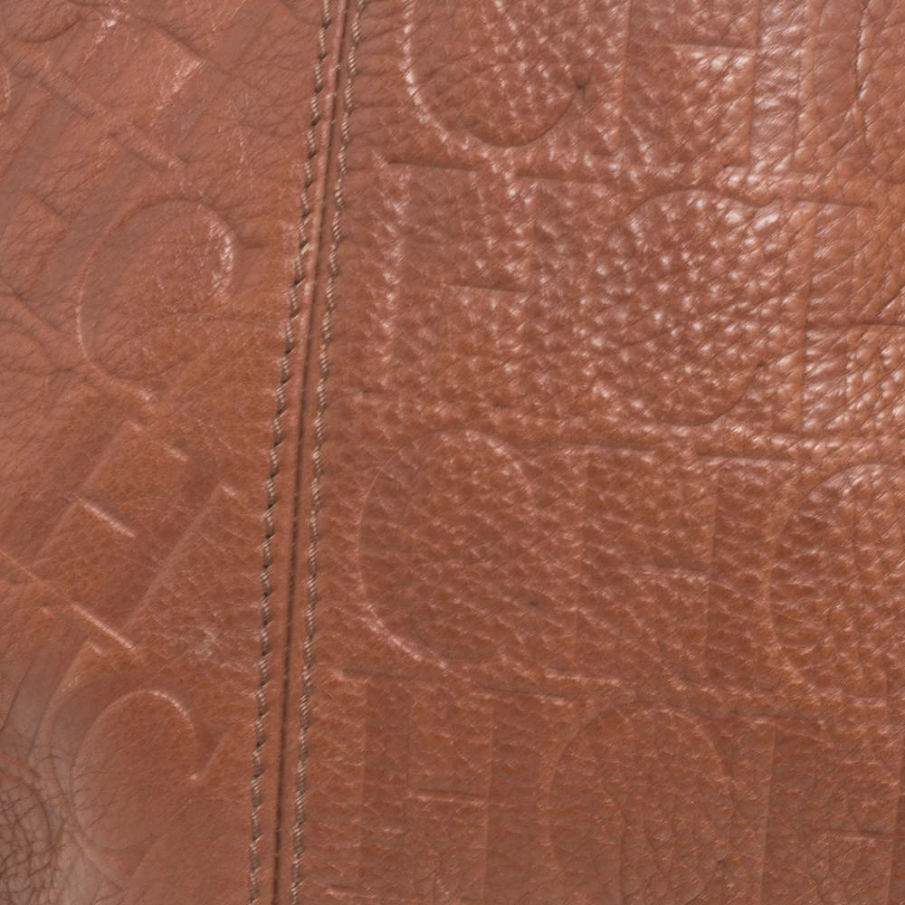 Carolina Herrera Brown Signature Embossed Leather Chain Hobo Women