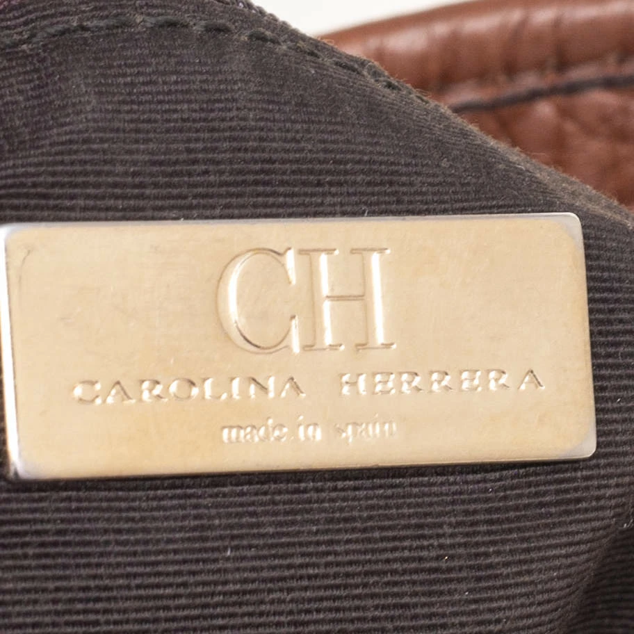 Carolina Herrera Brown Signature Embossed Leather Chain Hobo Women