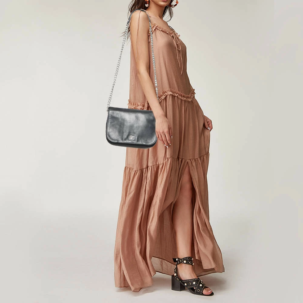 Carolina Herrera Black Leather Flap Crossbody Bag Women