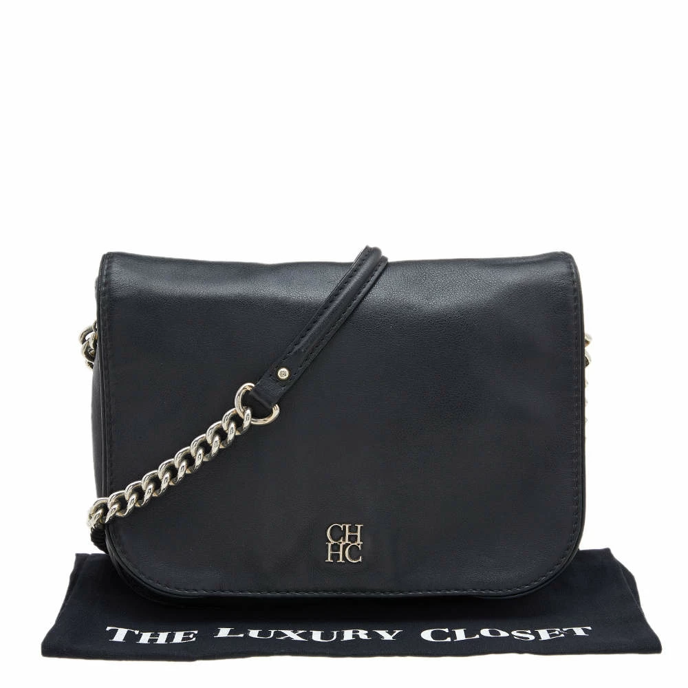 Carolina Herrera Black Leather Flap Crossbody Bag Women