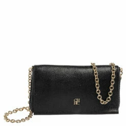 Carolina Herrera Black Leather Flap Chain Shoulder Bag Women