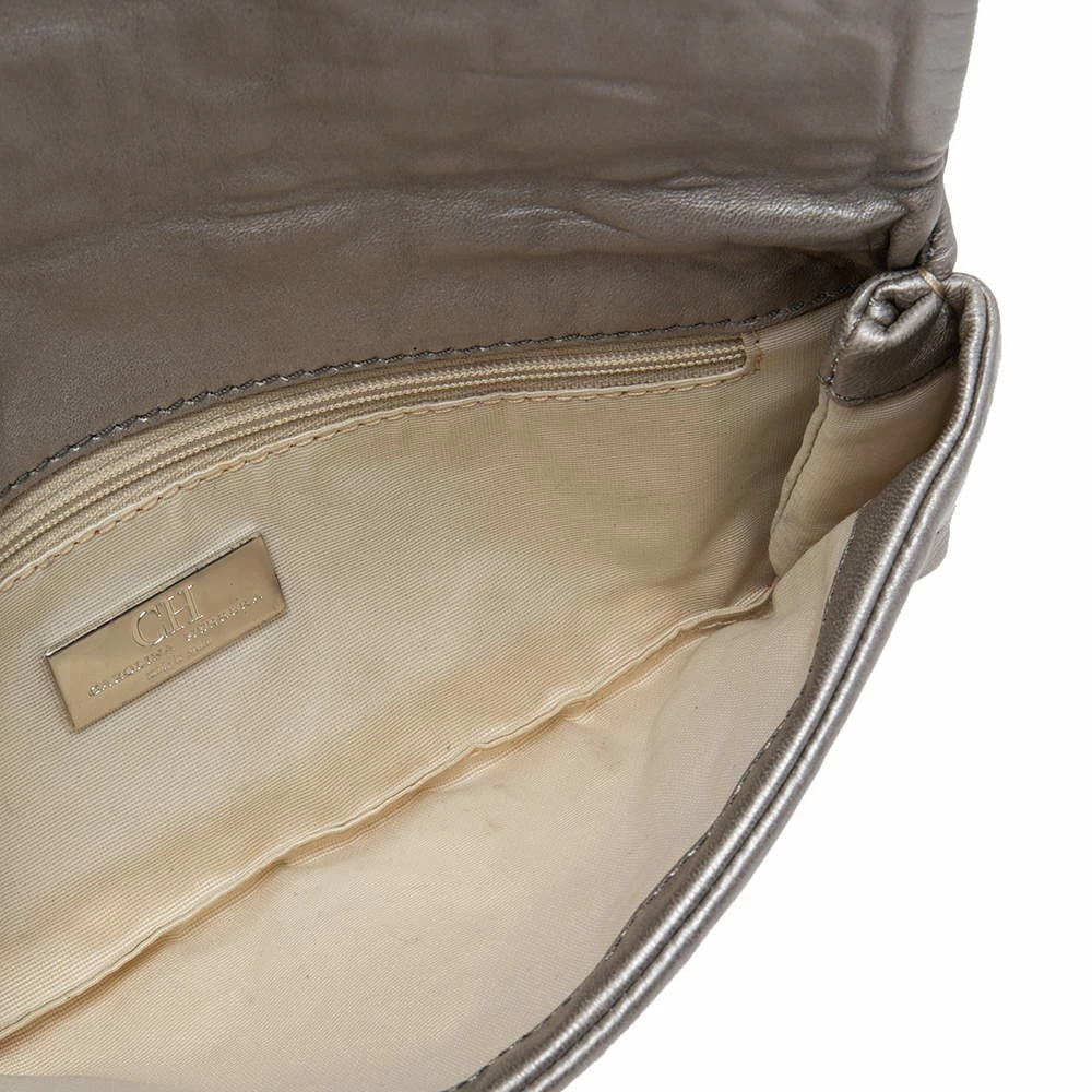 Carolina Herrera Grey Monogram Leather Flap Clutch Women