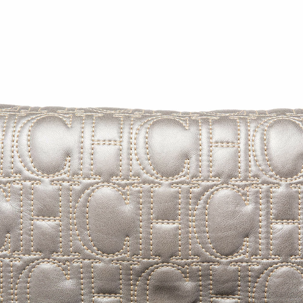 Carolina Herrera Grey Monogram Leather Flap Clutch Women