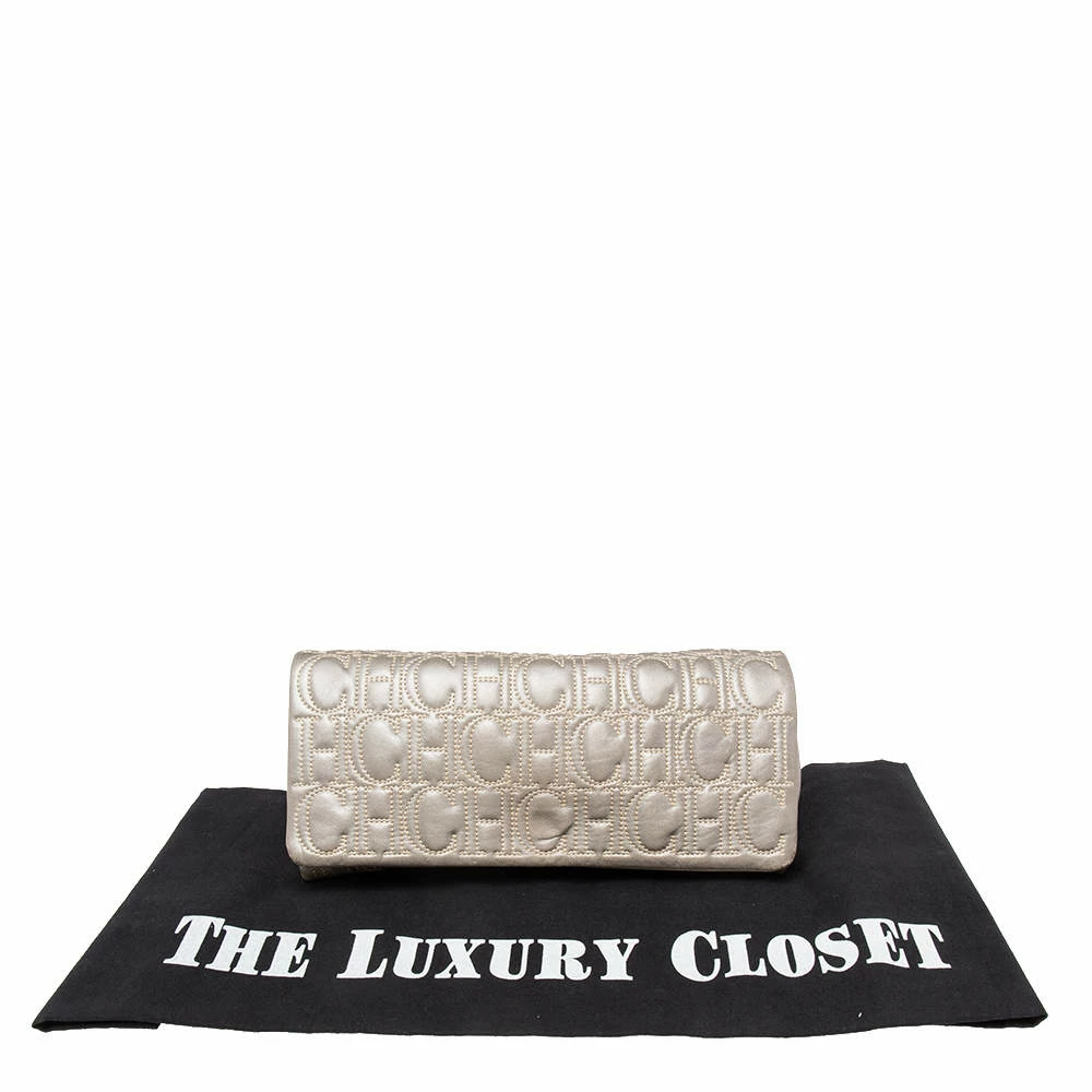 Carolina Herrera Grey Monogram Leather Flap Clutch Women