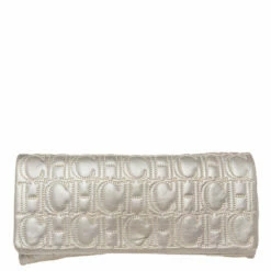 Carolina Herrera Grey Monogram Leather Flap Clutch Women