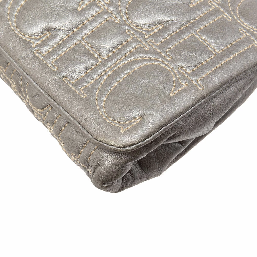 Carolina Herrera Grey Monogram Leather Flap Clutch Women