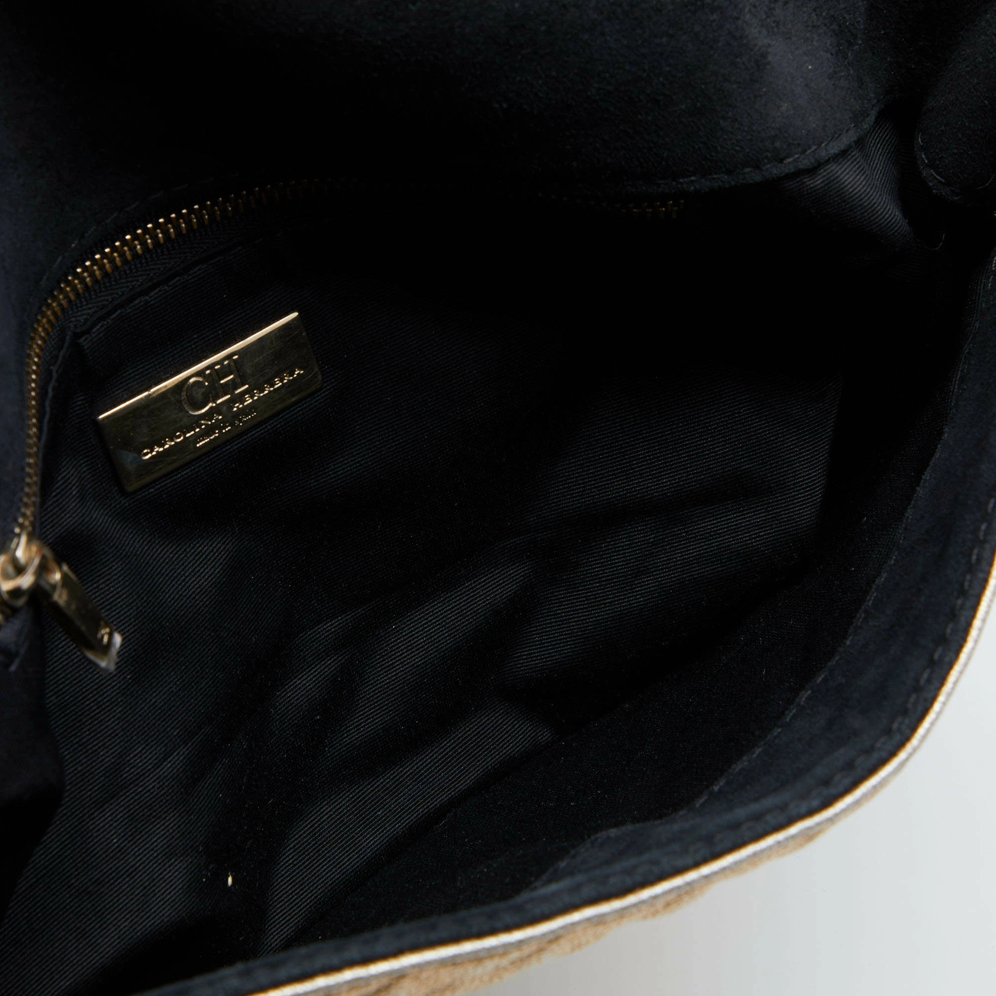 CH Carolina Herrera Metallic Gold Quilted Leather Flap Chain Shoulder Bag Women