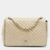 CH Carolina Herrera Metallic Gold Quilted Leather Flap Chain Shoulder Bag Women