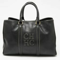 Carolina Herrera Black Leather Large Matteo Tote Women