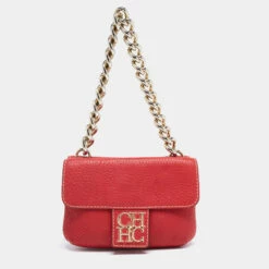 Carolina Herrera Red Leather Flap Shoulder Bag Women