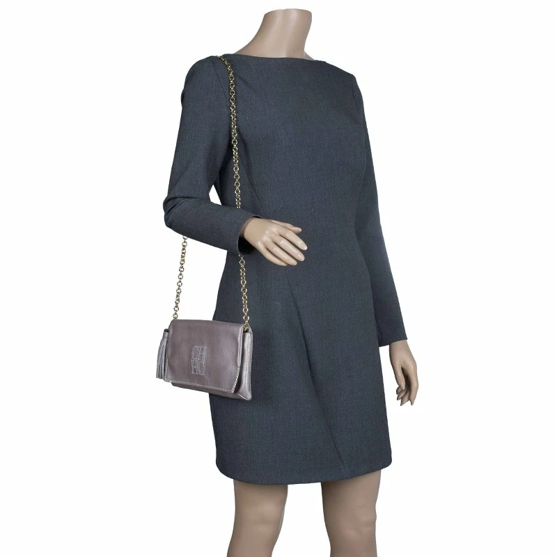 Carolina Herrera Grey Leather Chain Triana Shoulder bag Women