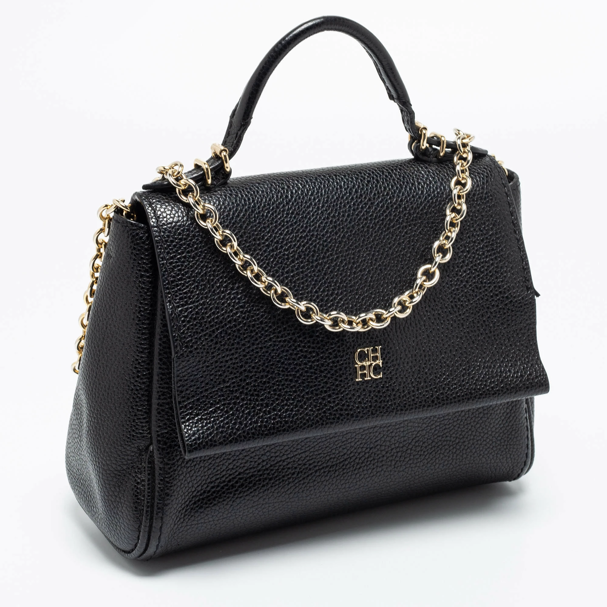 Carolina Herrera Black Leather Mini Minuetto Flap Top Handle Bag Women