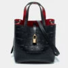 Carolina Herrera Black Monogram Embossed Leather Small Matryoshka Locked Tote Women