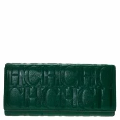 Carolina Herrera Green Monogram Leather Continental Wallet Women
