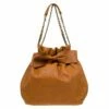 Carolina Herrera Brown Embossed Leather Bow Bucket Shoulder Bag Women